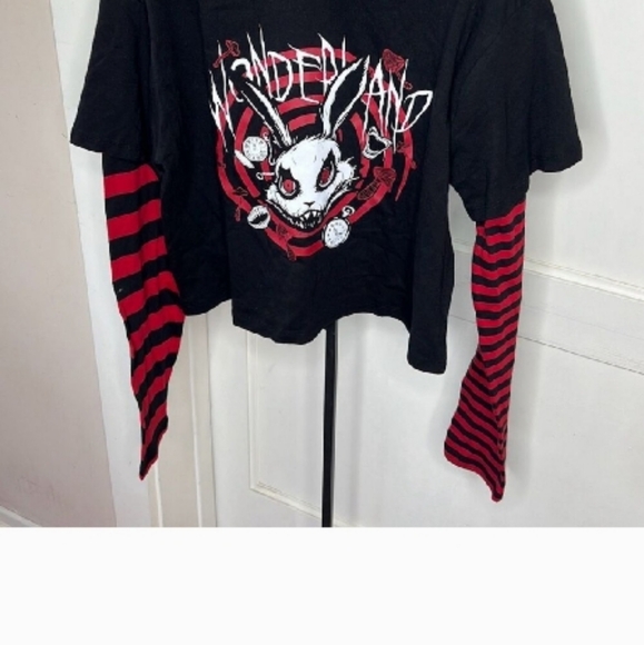 Wonderland Twisted Rabbit Black and Red Long Sleeve Tee - Picture 2 of 5